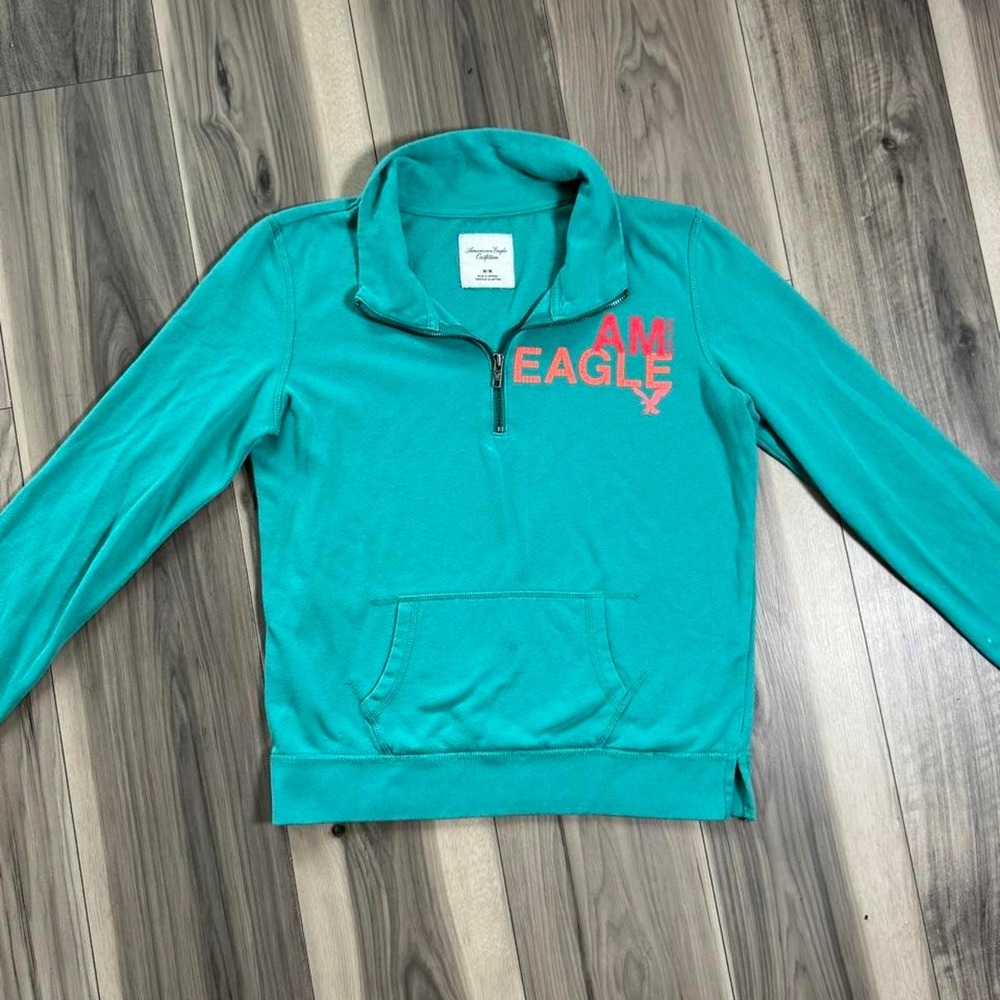 Vintage American Eagle Outfitters teal quarter zip sweatshirt in size medium